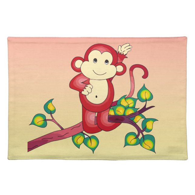 Red Monkey Animal Woven Cotton Placemats (Front)