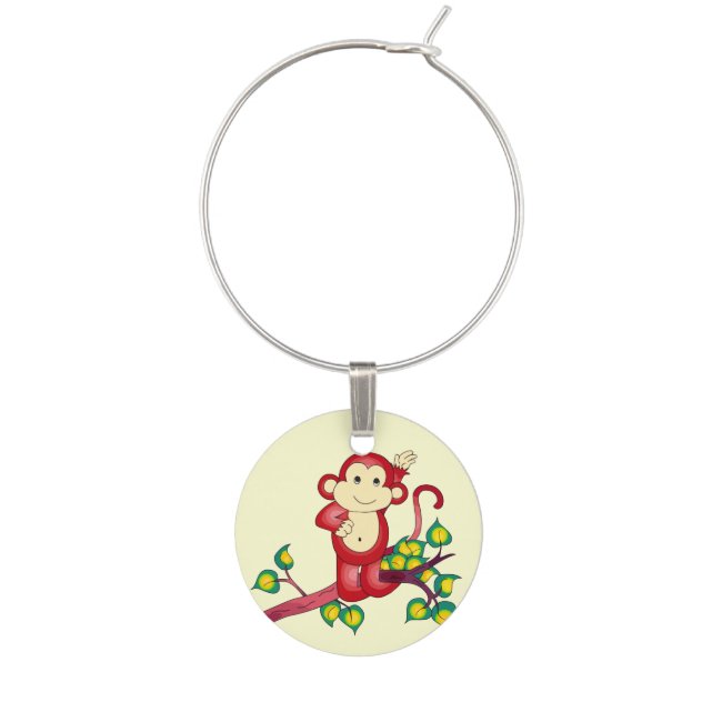 Red Monkey in Leafy Tree Branches Wine Charm