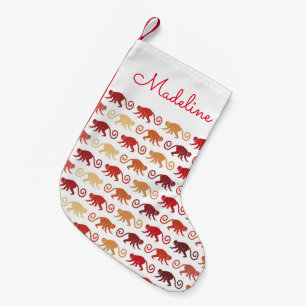 Red Monkeys Pattern Add Your Name Small Christmas Stocking