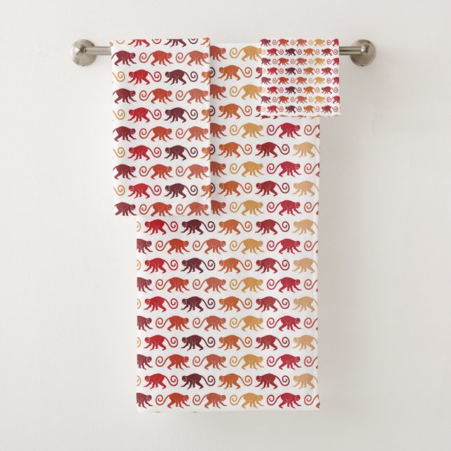 Red Monkeys Pattern Bath Towel Set (Insitu)