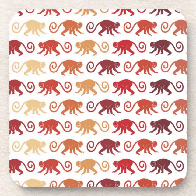 Red Monkeys Pattern Drink Coaster (Front)