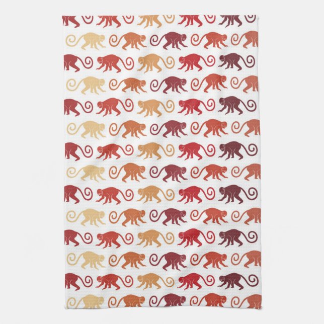 Red Monkeys Pattern Kitchen Towel (Vertical)