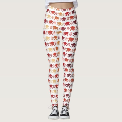 Red Monkeys Pattern Leggings