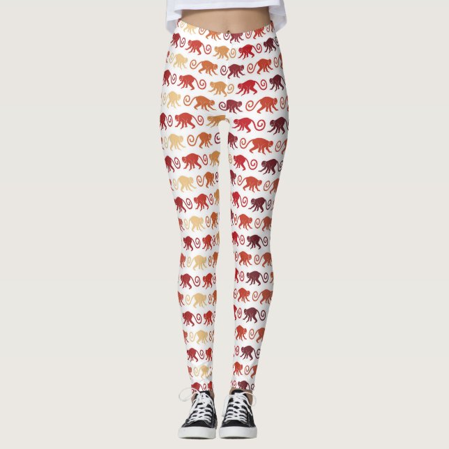 Red Monkeys Pattern Leggings (Front)