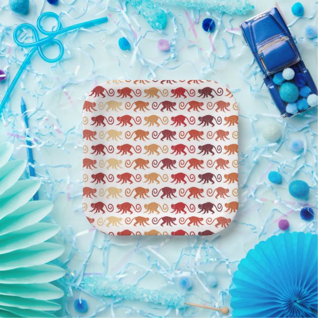 Red Monkeys Pattern Paper Plates (Party)