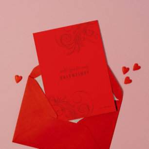 Red Monochromatic Swirls Will You Be My Valentine Invitation