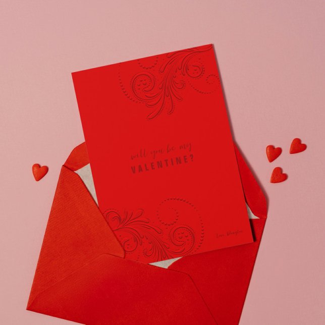 Red Monochromatic Swirls Will You Be My Valentine Invitation (Creator Uploaded)
