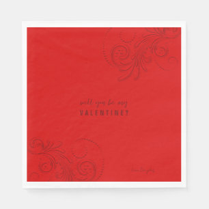 Red Monochromatic Swirls Will You Be My Valentine Napkins