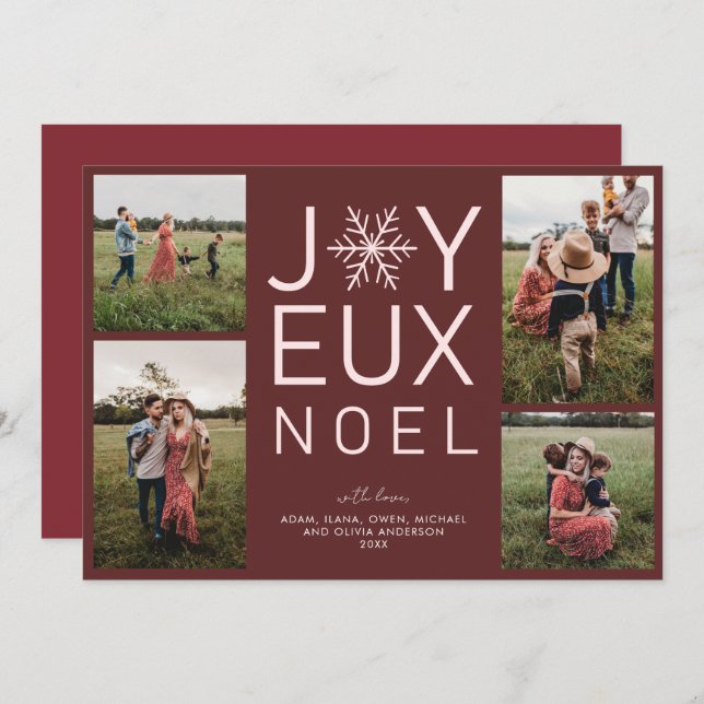 Red Monochrome Joyeux Noel Modern Holiday Card (Front/Back)