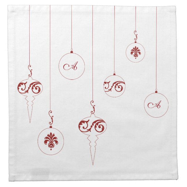 Red Monogram Bauble Hanging Christmas Ornaments Cloth Napkin (Front)