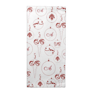 Red Monogram Bauble Ornaments Pattern Christmas Cloth Napkin
