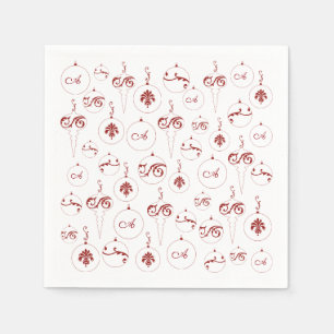 Red Monogram Bauble Ornaments Pattern Christmas Napkins