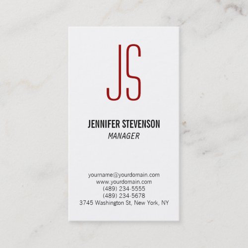 Red Monogram Black White Manager Business Card
