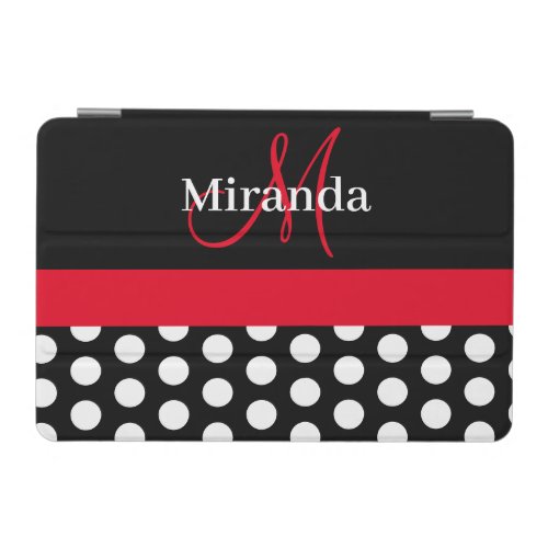 Red Monogram Black White Polka Dot iPad Mini Cover