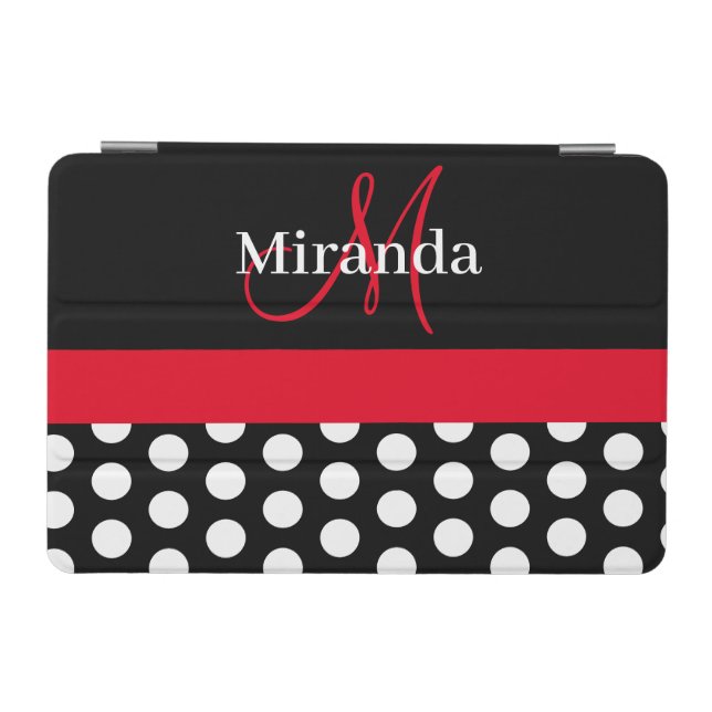 Red Monogram Black White Polka Dot iPad Mini Cover (Horizontal)