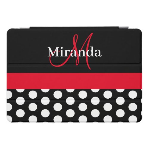 Red Monogram Black White Polka Dot iPad Pro Cover