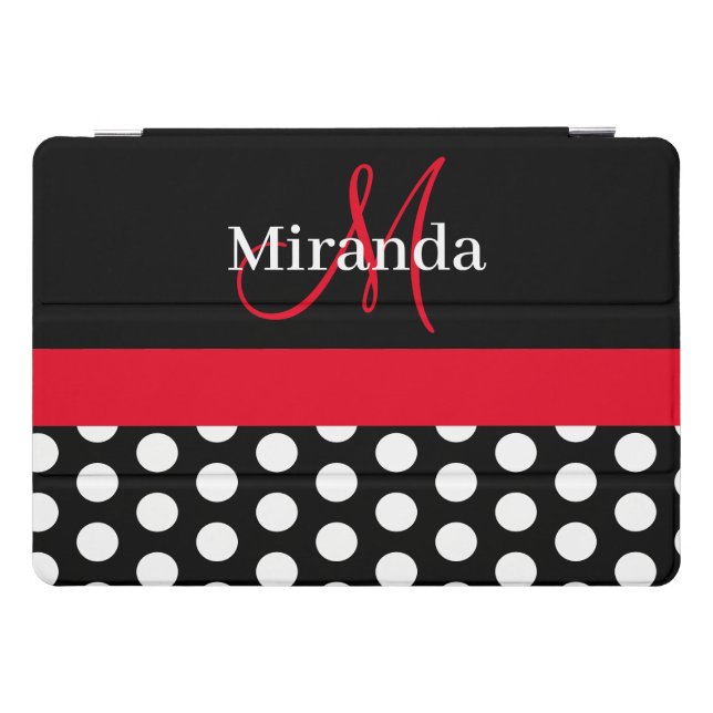 Red Monogram Black White Polka Dot iPad Pro Cover (Horizontal)