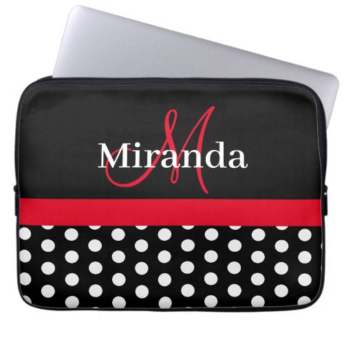 Red Monogram Black White Polka Dot Laptop Sleeve