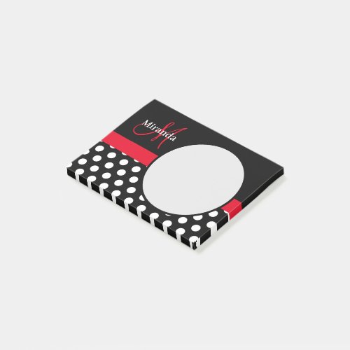 Red Monogram Black White Polka Dot  Post_it Notes