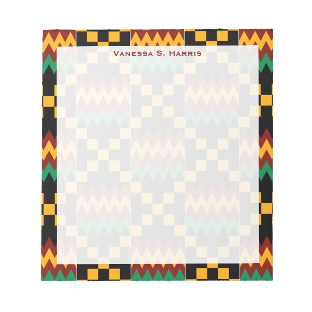 Red Monogram Black Yellow Kwanzaa Kente Cloth Notepad (Front)