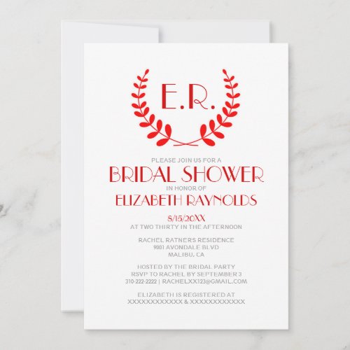 Red Monogram Bridal Shower Invitations