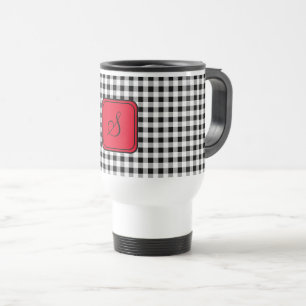 Red Monogram, Buffalo Check Stainless Steel Travel Mug