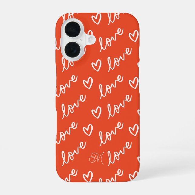 Red Monogram Cute Love Hearts Pattern iPhone Case (Back)