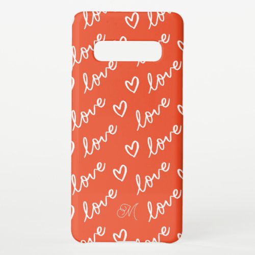 Red Monogram Cute Love Hearts Pattern Samsung Galaxy S10 Case