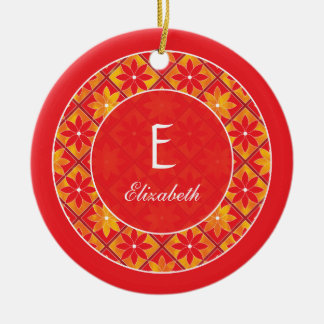 Red Monogram Decorative Floral Tiles Ornament