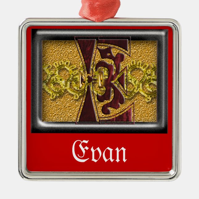 red monogram E Metal Ornament (Front)