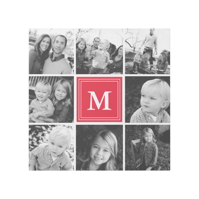 Red Monogram Family Photo Collage Gallery Wrap (Front)