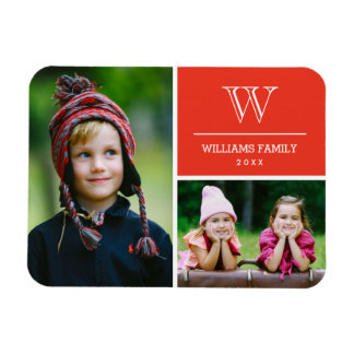 Red Monogram Family Photo Magnet
