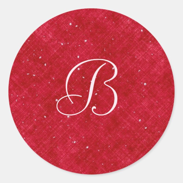 Red Monogram faux Glitter Belly Band Classic Round Sticker (Front)