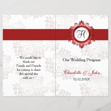 red monogram folded Wedding program