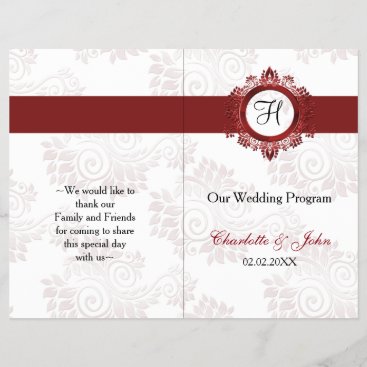 red monogram folded Wedding program