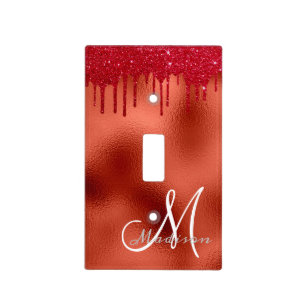 Red Monogram Glitter Drips Light Switch Cover