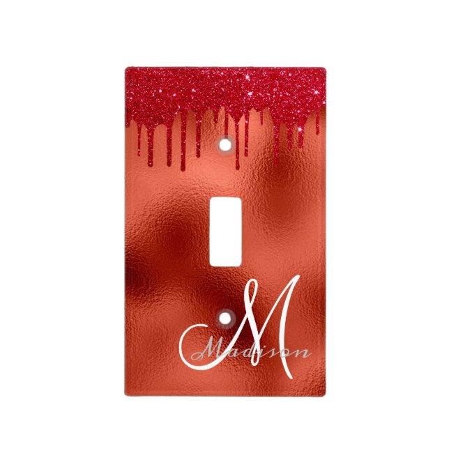 Red Monogram Glitter Drips Light Switch Cover (Front)