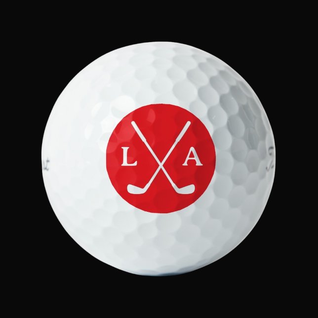 Red Monogram Golfer Initials and Clubs Golf Balls (Creator Uploaded)