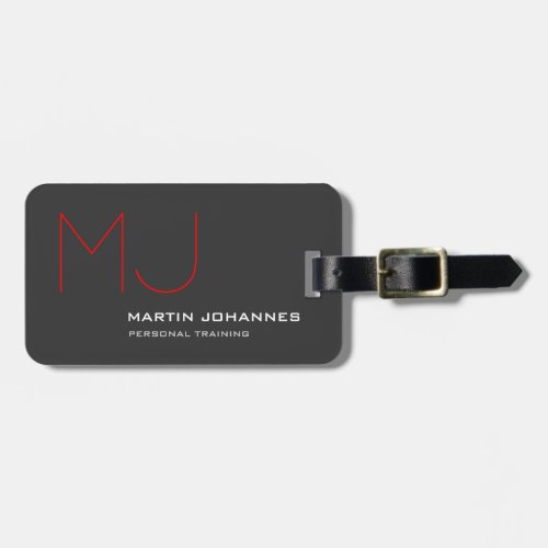 Red Monogram Grey Modern Minimalist Luggage Tag