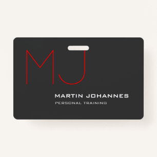 Red Monogram Grey Personal Trainer Business Badge