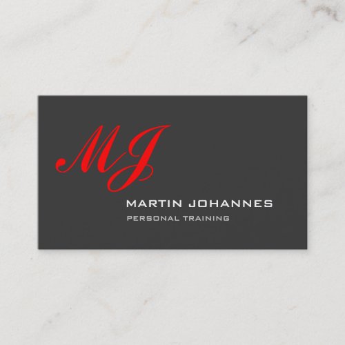 Red Monogram Grey Personal Trainer Business Card