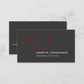 Red Monogram Grey Personal Trainer Business Card (Front/Back)