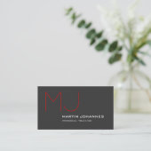Red Monogram Grey Personal Trainer Business Card (Standing Front)