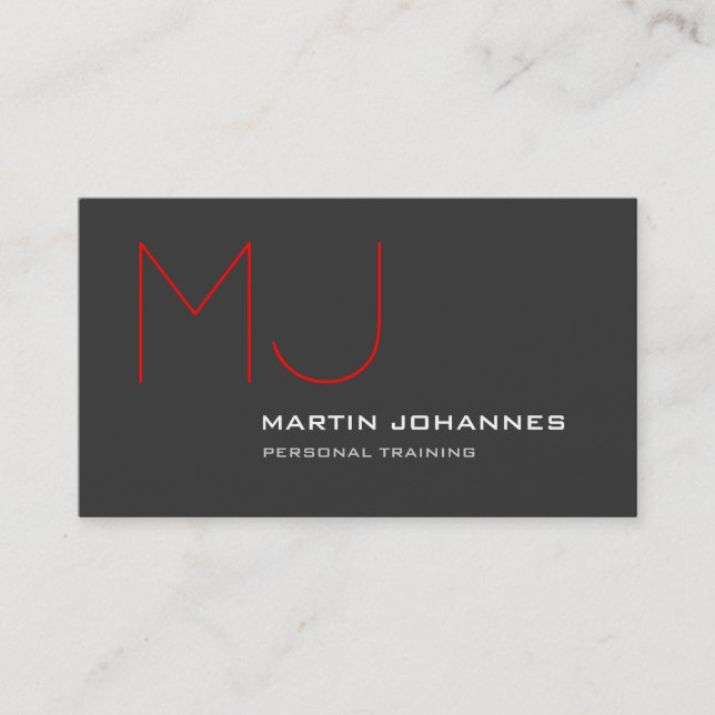 Red Monogram Grey Personal Trainer Business Card (Front)