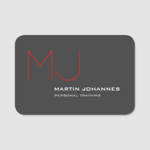 Red Monogram Grey Personal Trainer Business Name Tag