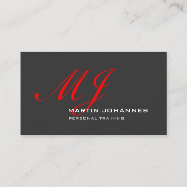 Red Monogram Grey Personal Trainer Modern Business Card (Front)