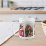 Red | Monogram Grid Photo Collage Coffee Mug<br><div class="desc">This simple personalized photo mug design puts 6 of your favorite snaps front and center,  along with a single initial monogram on each side. Customize with six square photos of friends,  kids,  grandchildren,  pets,  or your favorite places,  with your initial in white lettering on a red square.</div>