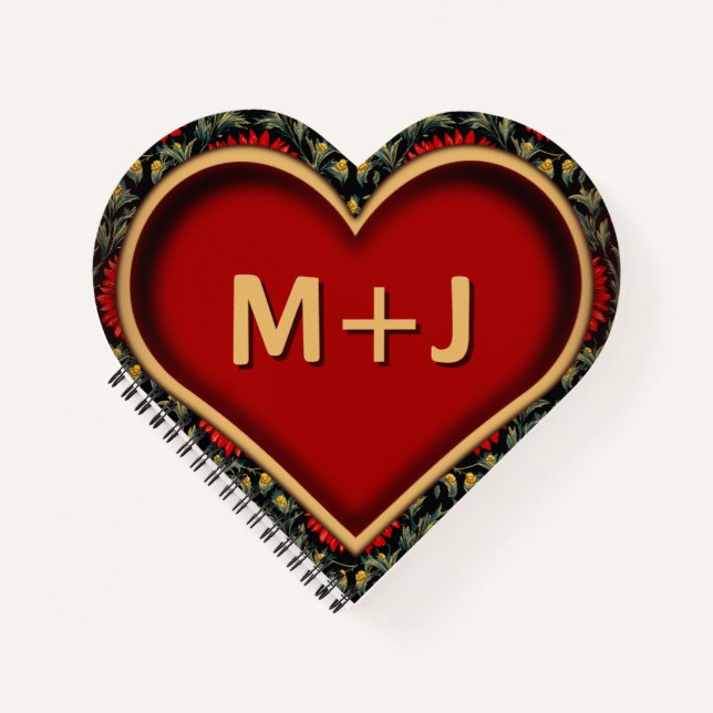 Red Monogram Heart Notebook with Custom Initial (Front)