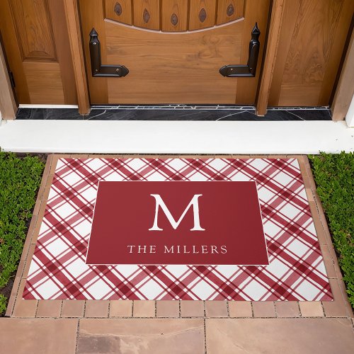 Red Monogram Holiday Doormat