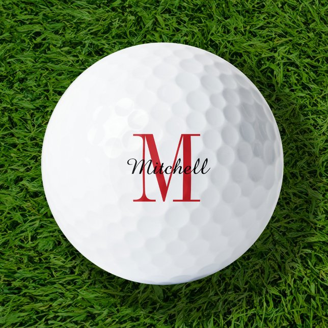 Red Monogram Initial and Name Personalized Golf Balls (Creator Uploaded)